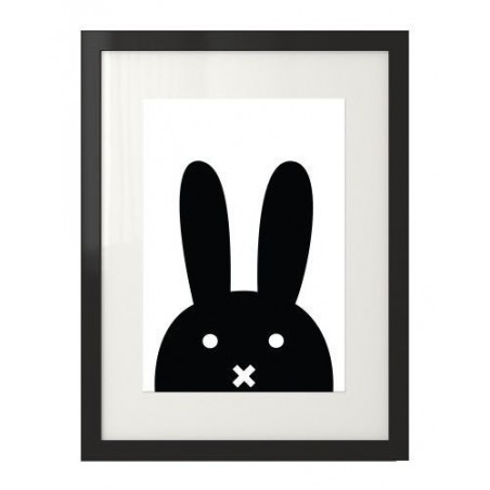 Skandinávský plakát s černým králíkem orámovaným paspartou