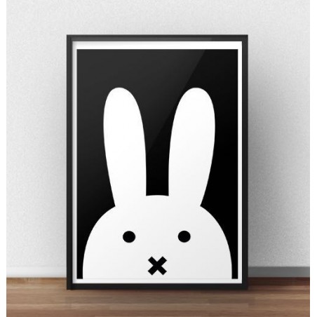A modern poster with a white Scandinavian rabbit