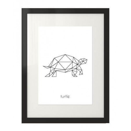 Plakat z grafiką żółwia namalowanego przy pomocy wielokątów z napisem turtle w dolnej części plakatu