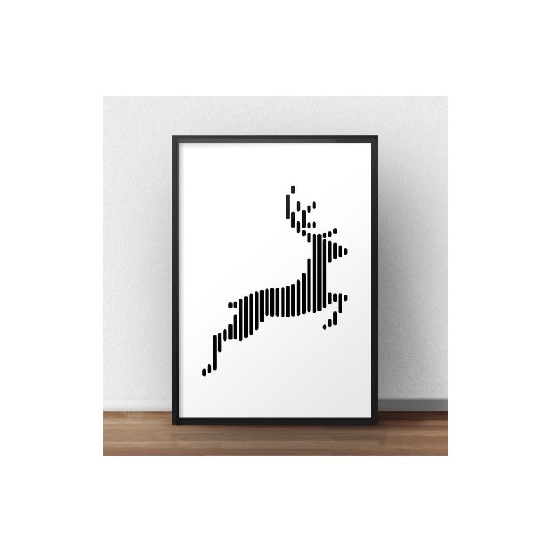 Plakat ze skaczącym jeleniem w stylu nowoczesnym i skandynawskim