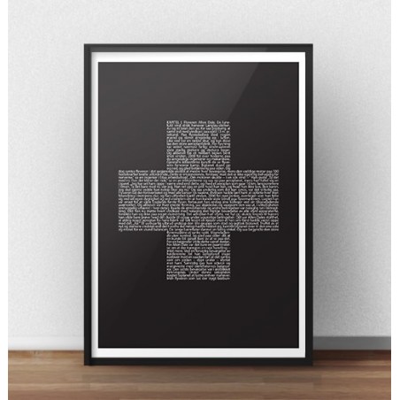 Černý typografický plakát s křížem k zavěšení na zeď