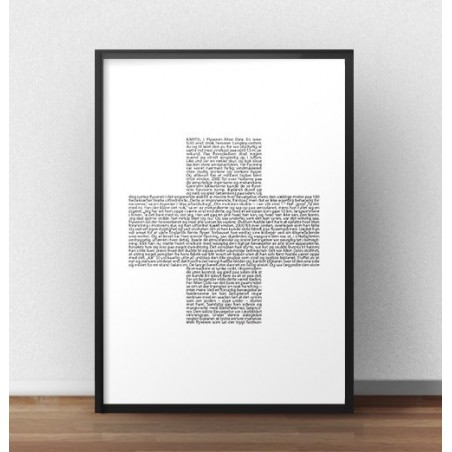 Scandinavian wall poster with a cross formed with the book's text