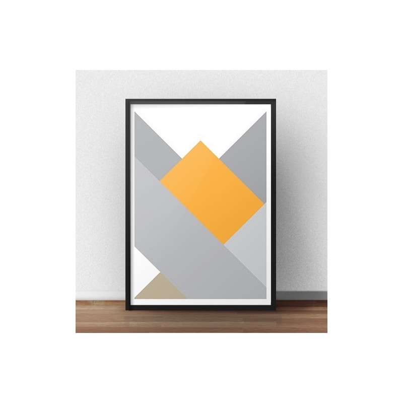 Geometryczny plakat o nazwie "Prostokąt" na cześć żółtego prostokąta umieszczonego w niemalże centralnej części plakatu.