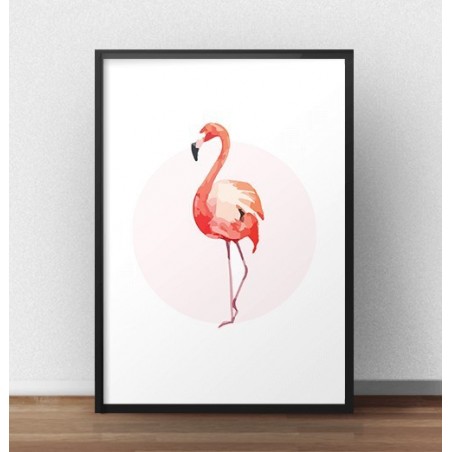 Poster with a pink flamingo standing in front