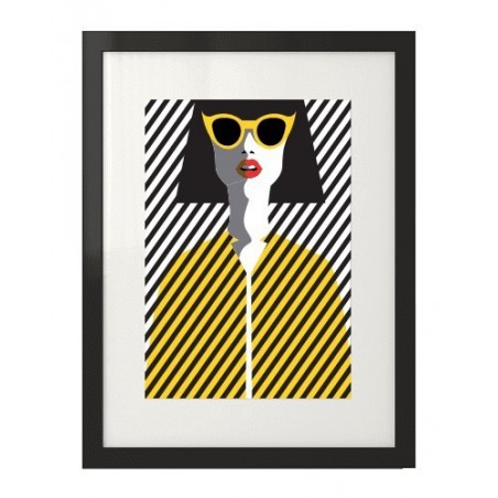 Plakat na ścianę w stylu nowoczesnym przedstawiający postać kobiety w żółtych okularach