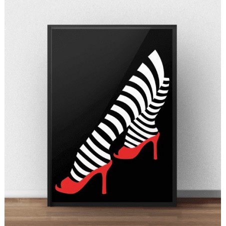 Black poster with striped legs and red slippers