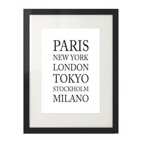 Typograficzny poster na ścianę dla fana podróży z nazwami miast