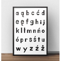 Plakat edukacyjny z małymi literami polskiego alfabetu