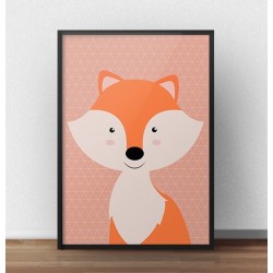 Skandynawski plakat do pokoju dziecka z pomarańczowym liskiem