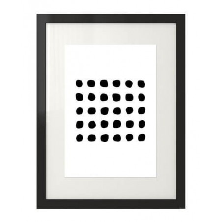 A Scandinavian geometric poster depicting black stones arranged neatly next to each other in rows