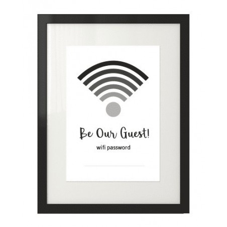 A modern wall poster with the words "Be our guest" and your internet password