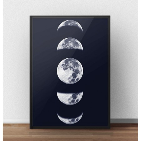 Granatowy plakat "Fazy księżyca" do powieszenia na ścianie