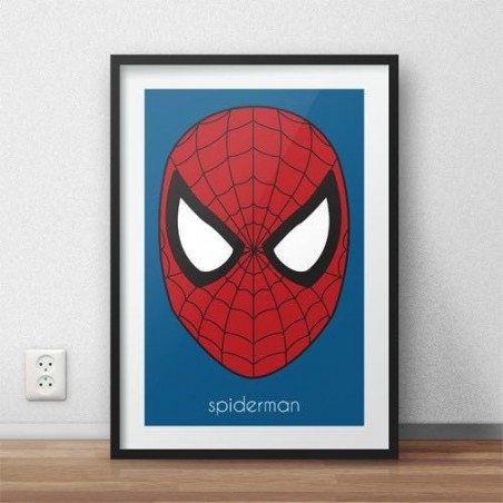 Kolorowy plakat z głową Spidermana oprawiony w cienką ramę