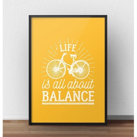 Jasno pomarańczowa grafika motywacyjna "Life is all about balance"