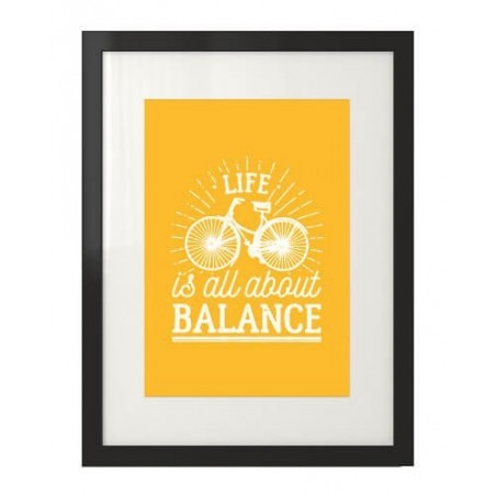 Jasno pomarańczowy plakat motywacyjny z rowerem "Life is all about balance"