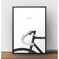 Minimalistyczny plakat z rowerem i napisem "I love my bike"