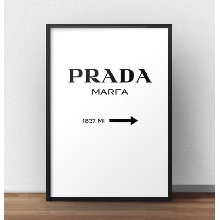 Graphics with the inscription "Prada - Marfa" in a vertical version
