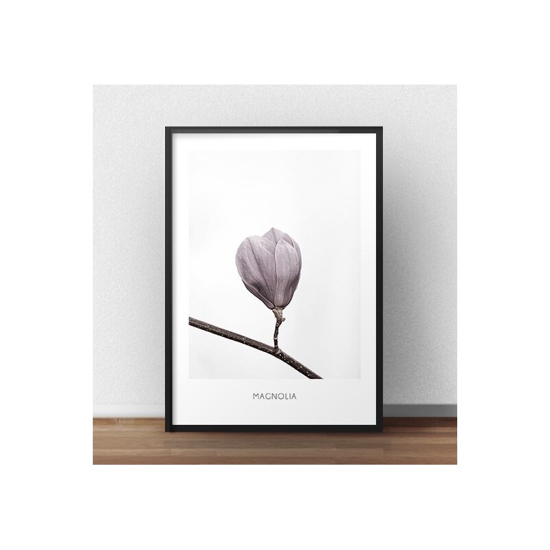 Elegancki plakat przedstawiający fioletowy pąk magnolii