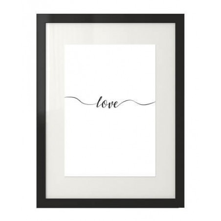 A wall graphic with the word "love" framed in a passepartout frame