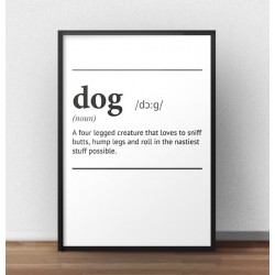 Plakat z napisem definicji słowa pies "Dog" w języku angielskim