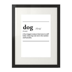 Plakat z napisem definicji słowa "Dog"