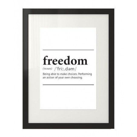 Czarno-biały plakat z napisem definicji słowa wolność do zawieszenia na ścianie