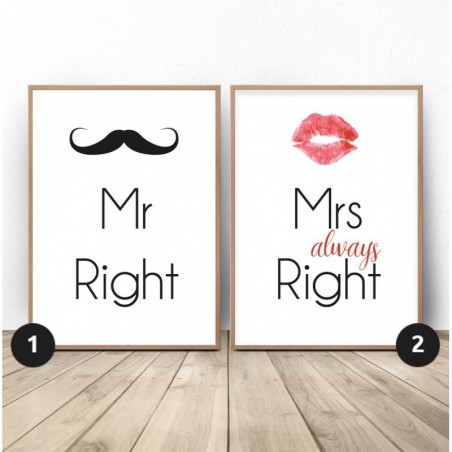 Set of 2 posters "Mr Right" & "Mrs always Right"