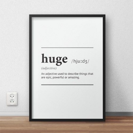 Typographic poster with the definition of the word huge