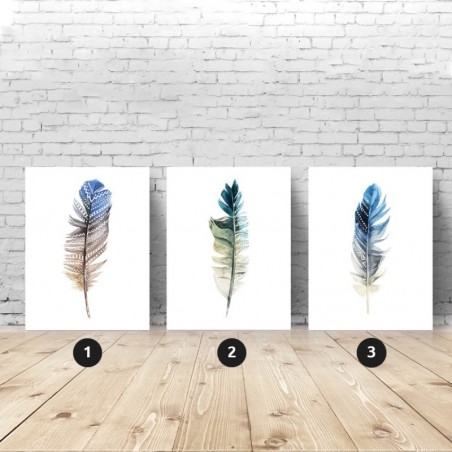 Set of 3 posters with a feather - example combination with posters in sizes 61x91, 40x50 and 30x40