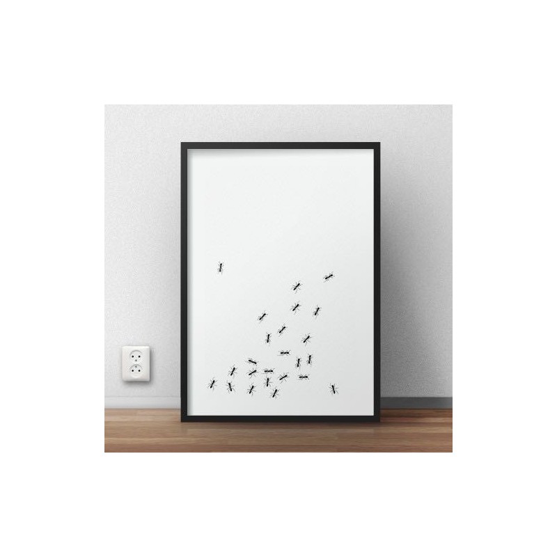 Oryginalny plakat z grafiką imitującą chodzące po nim mrówki