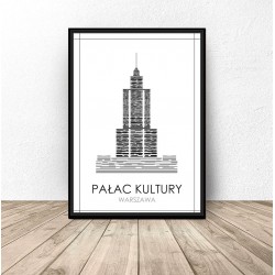 Czarno-biały plakat Warszawy "Pałac Kultury"