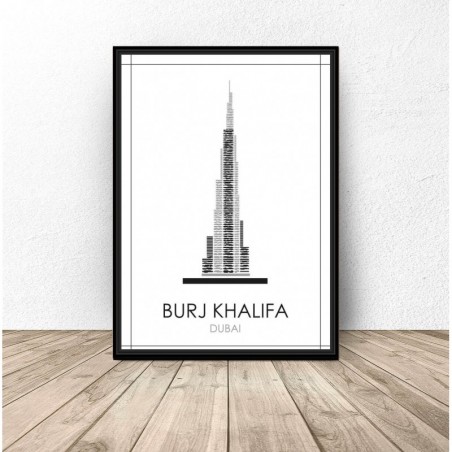 Czarno-biały plakat Dubaju "Burj Khalifa"