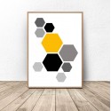 Plakat geometryczny Żółte hexagony