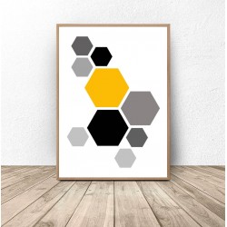 Plakat geometryczny "Żółte hexagony"