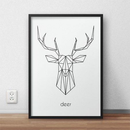 Skandynawski plakat przedstawiający głowę jelenia i napisem "deer" do powieszenia na ścianie