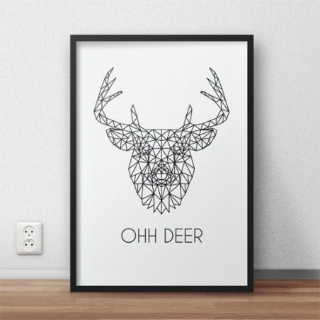 Plakat  z głową jelenia złożoną z wielokątów oraz napisem "Ohh deer"