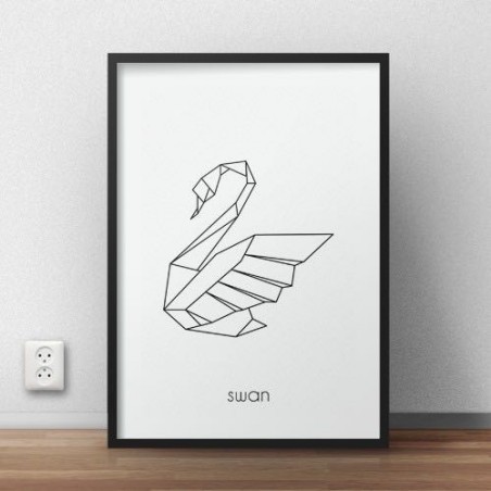 A Scandinavian graphic poster with a swan painted with a black line to hang on the wall