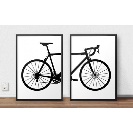 A set of Scandinavian-style posters with the front and back of a road bike to hang on the wall