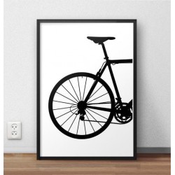 Plakat w stylu skandynawskim przedstawiającym tył roweru szosowego oprawiony w czarną ramę