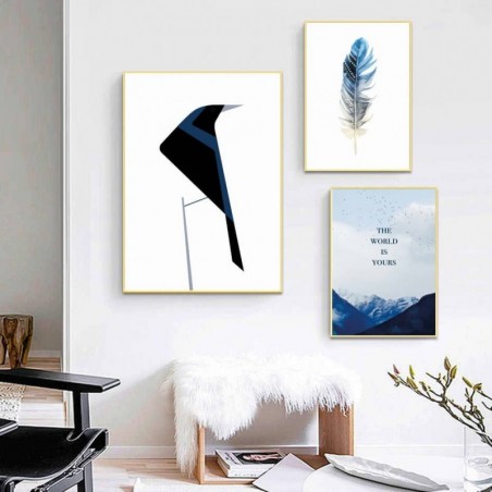 Decorative Posters "Blue Feather". Modern and Minimalist Graphics with Pen