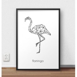 Plakat z grafiką flaminga oprawiony w czarną ramę bez passepartout