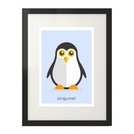 A pastel poster for children with a colorful penguin to hang on the wall of a child's room