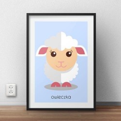 Pastelowy plakat dla dzieci z małą owieczką do powieszenia na ścianie pokoju dziecka