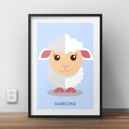 A pastel poster for children with a little sheep to hang on the wall of a child's room