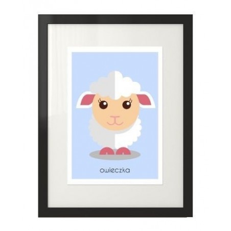 Plakat dla dzieci przedstawiający małą owieczkę w białym futerku