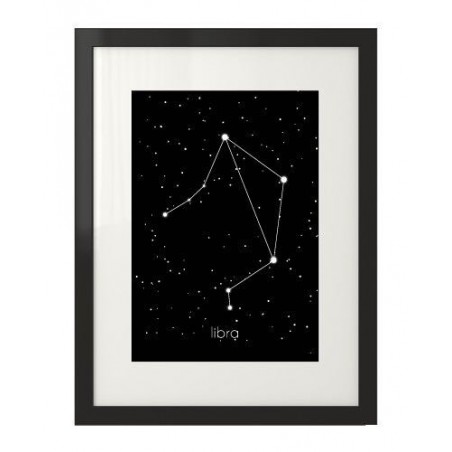 A framed poster with the zodiac sign Libra with a caption in Latin