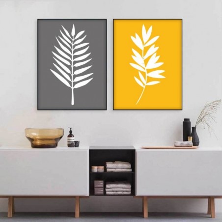Set of two posters "White Leaves"