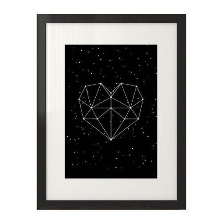 Černý plakát se srdcem z vesmírných hvězd