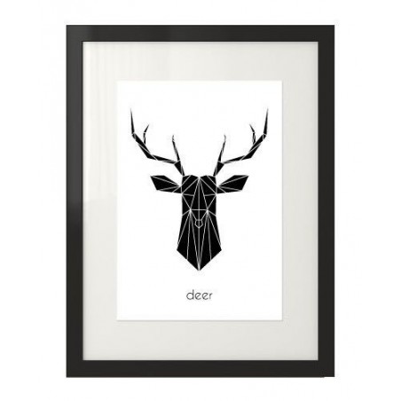 Plakat z czarną głową jelenia i napisem "deer" do powieszenia na ścianie