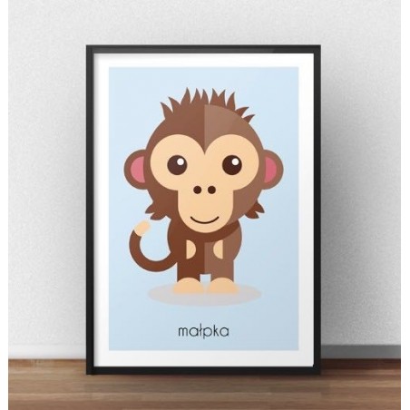 Pastelový dětský plakát zobrazující hnědou opici